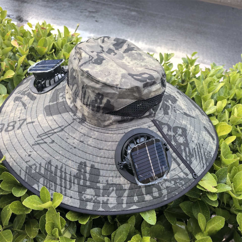 Camouflage Green Dual Turbo Fan Sun Hat with Square Solar Panel & TypeC