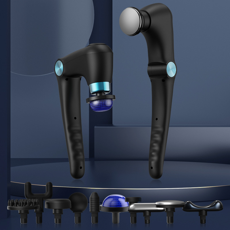 Black-Blue Foldable Percussion Massage Gun with Hot Cold Compress & 10 Heads