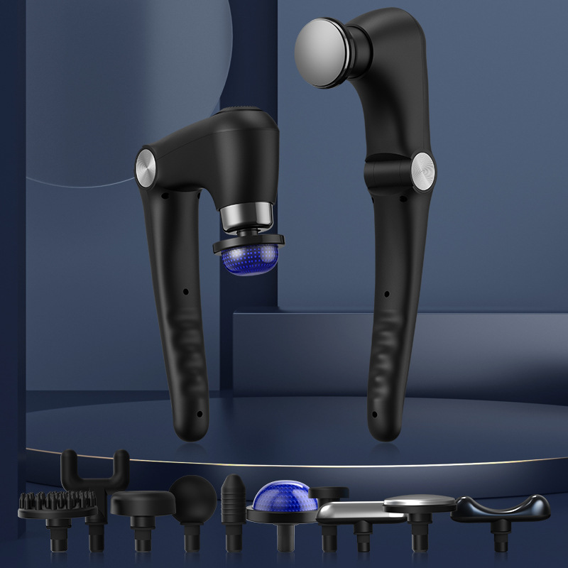 Black-Sliver Foldable Percussion Massage Gun with Hot Cold Compress & 10 Heads