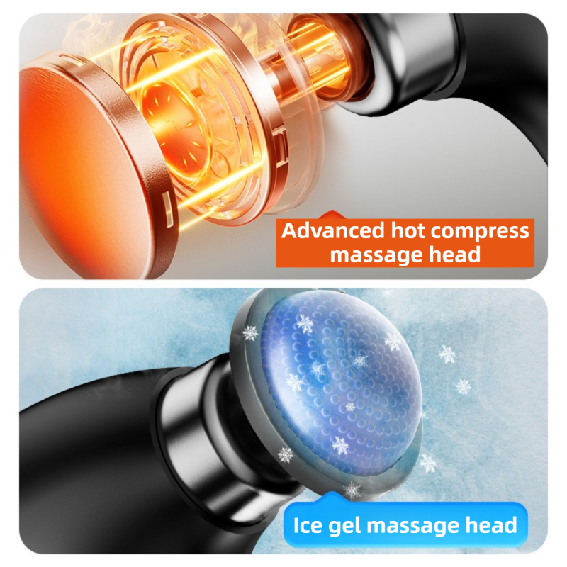 Black-Sliver Foldable Percussion Massage Gun with Hot Cold Compress & 10 Heads view 3