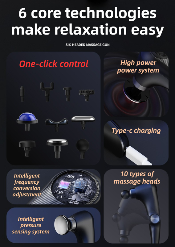 Black-Sliver Foldable Percussion Massage Gun with Hot Cold Compress & 10 Heads view 5
