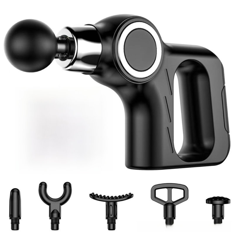 Black Portable Mini Triangle Massage Gun with 6 Heads & 6 Speed Setting - High
