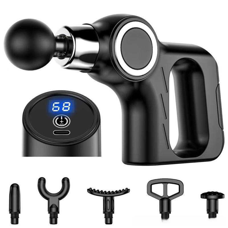 Black Portable Mini Triangle Massage Gun with 6 Heads & 6 Speed Setting - High