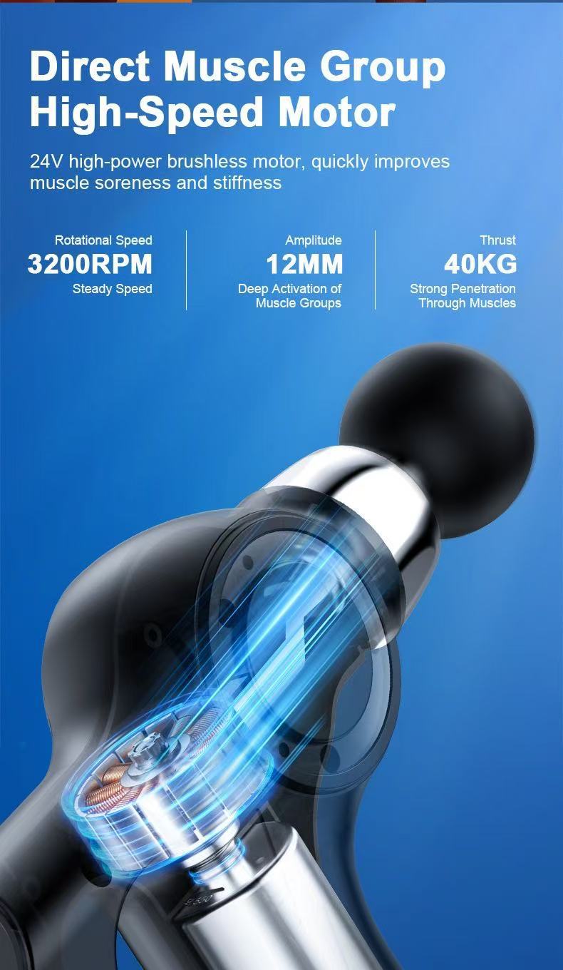 Grey Portable Mini Triangle Massage Gun with 6 Heads & 6 Speed Setting - High view 5