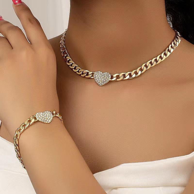 Style 3 Trendy Gold-Plated Heart Necklace & Bracelet Set - Tarnish Free Alloy