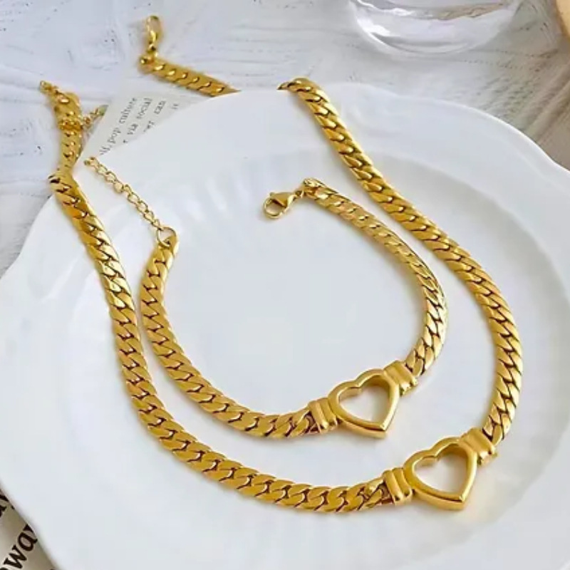 Style 5 Trendy Gold-Plated Heart Necklace & Bracelet Set - Tarnish Free