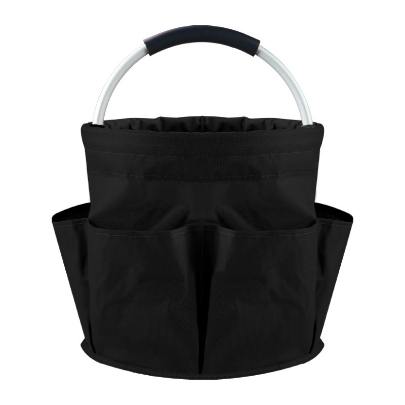 Black Foldable Oxford Cloth Round Picnic Basket with Padded Metal Handle - 6