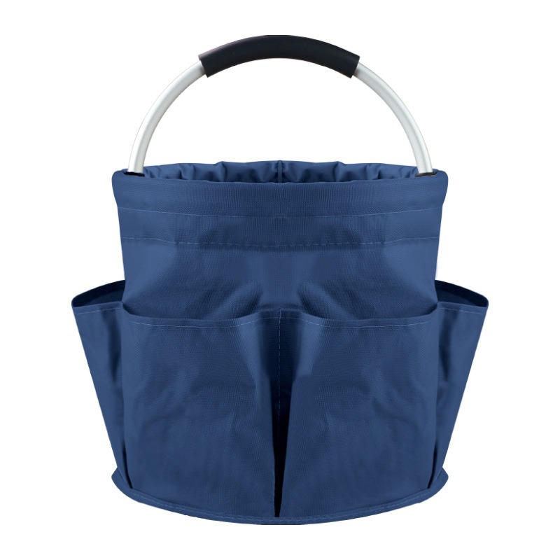 Blue Foldable Oxford Cloth Round Picnic Basket with Padded Metal Handle - 6