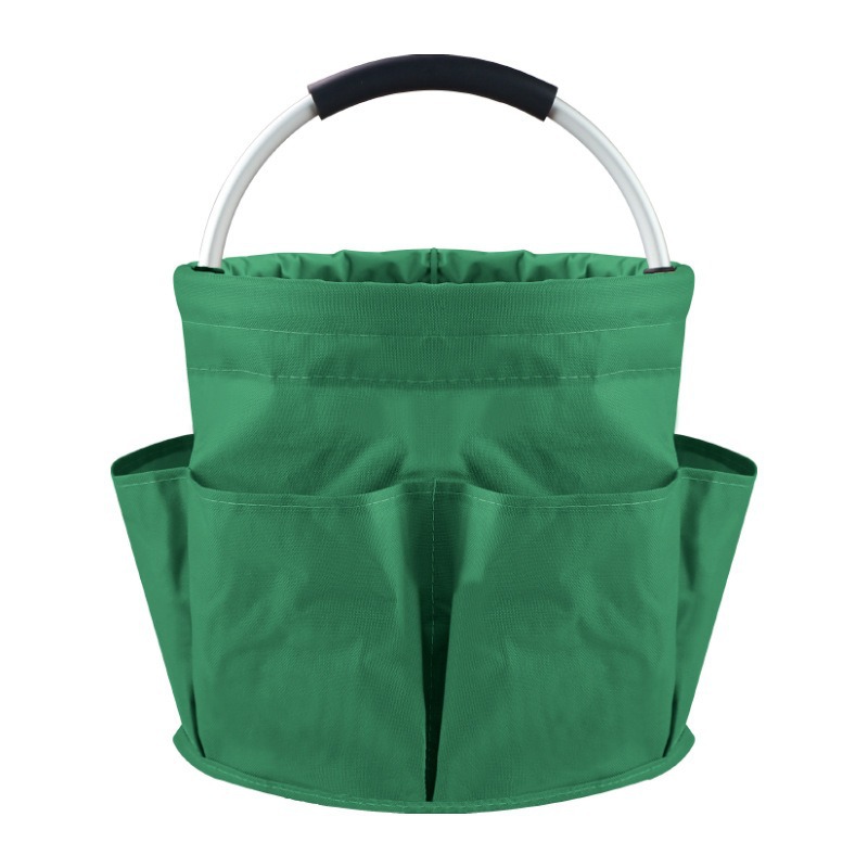 Green Foldable Oxford Cloth Round Picnic Basket with Padded Metal Handle - 6