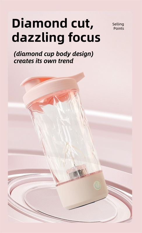 500ML Pink Portable Diamond Electric Shaker - Strong Vortex Stirring view 2