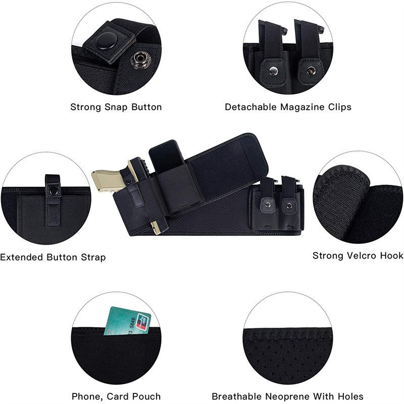 Black Multi-Functional Concealed Tactical Belly Band with Muti-Pouch and view 3