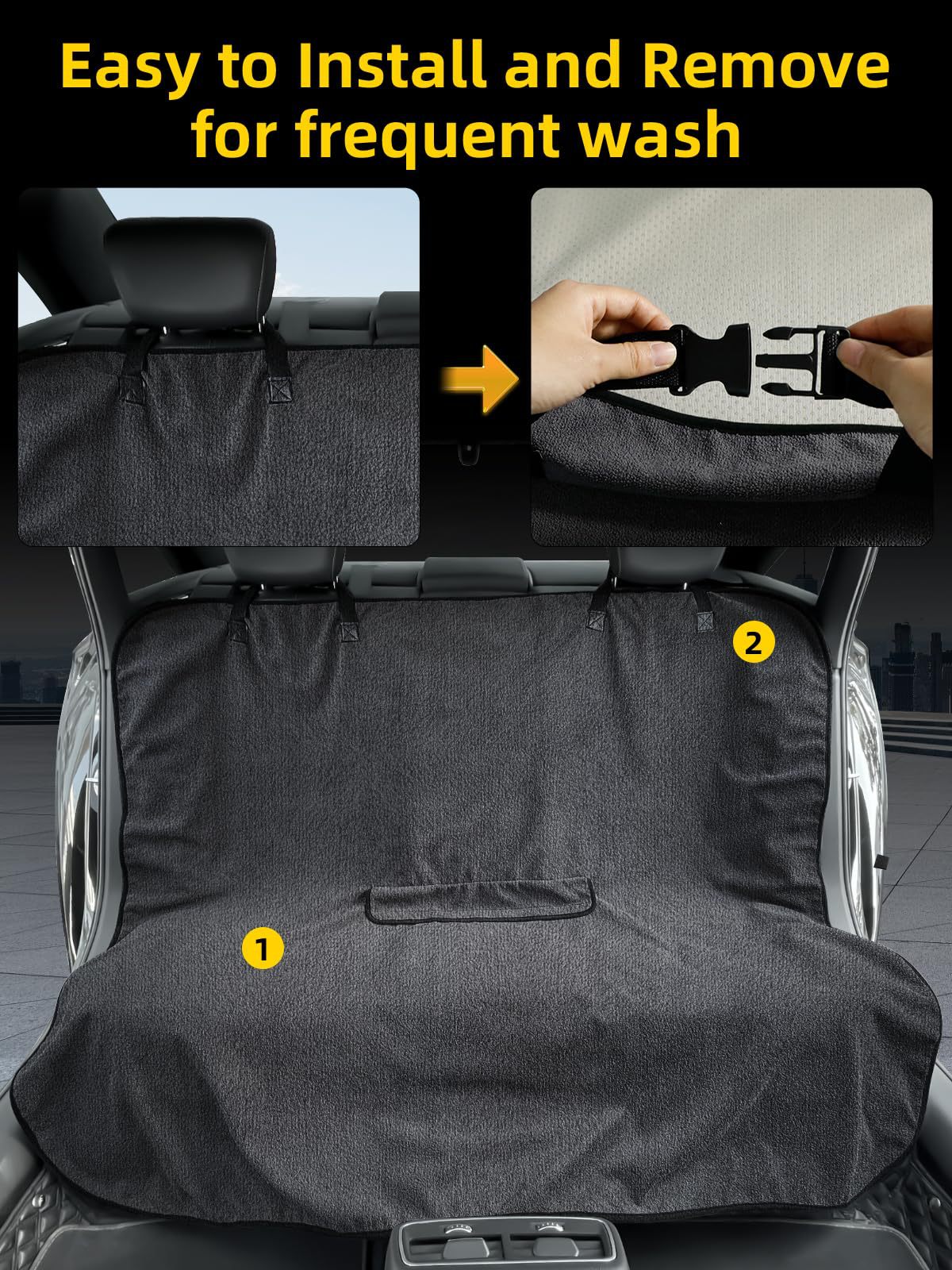 Black Waterproof Towel Car Back Seat Cover - Universal Non-Slip view 4