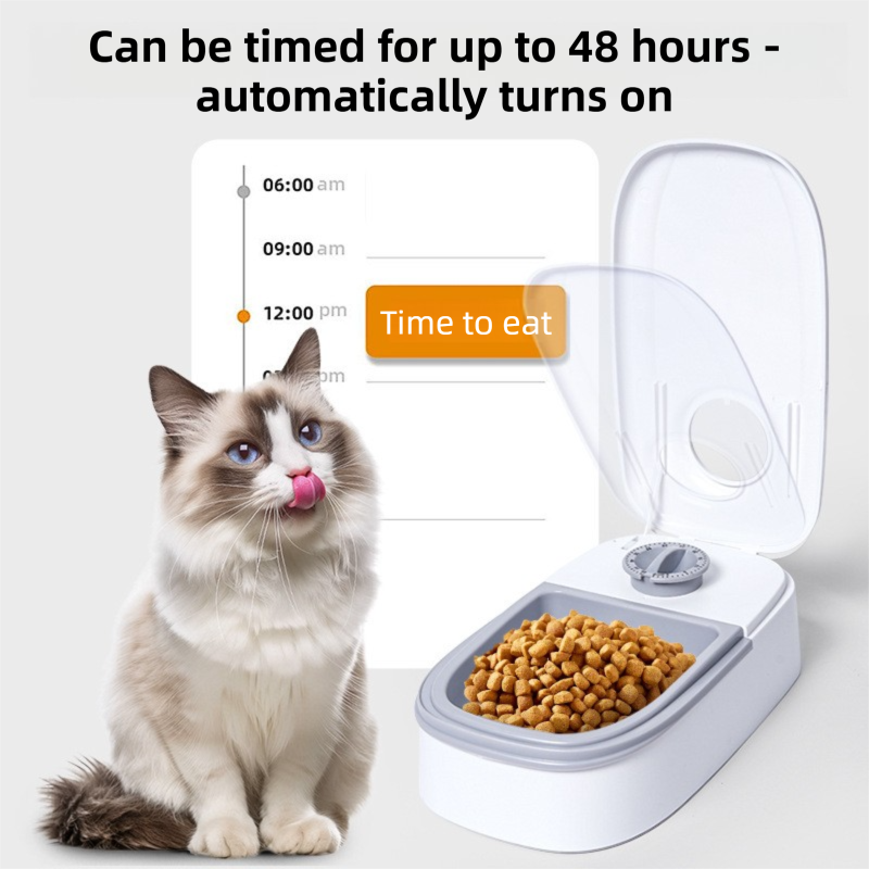 Pink Silent Automatic Pet Single Meal Dispenser with Rotary Buckle - Longest view 3