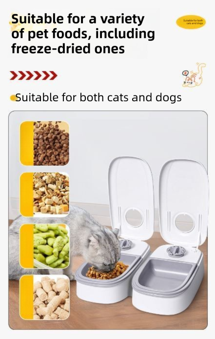 Pink Silent Automatic Pet Single Meal Dispenser with Rotary Buckle - Longest view 6