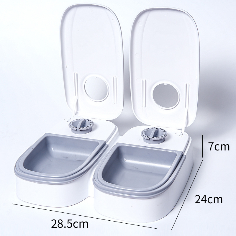 Grey Silent Automatic Pet Double Meal Dispenser with Rotary Buckle - Longest — image 1