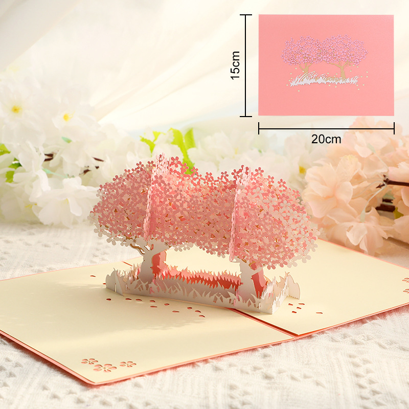 3D Handcrafted Cherry Blossom Pop-Up Greeting Card - Handwritten Paper