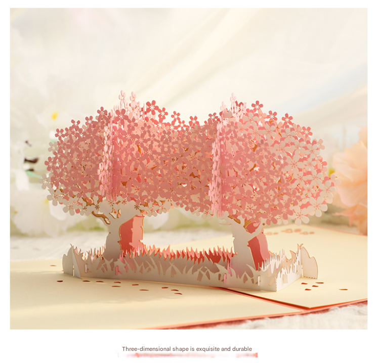 3D Handcrafted Cherry Blossom Pop-Up Greeting Card - Handwritten Paper view 2