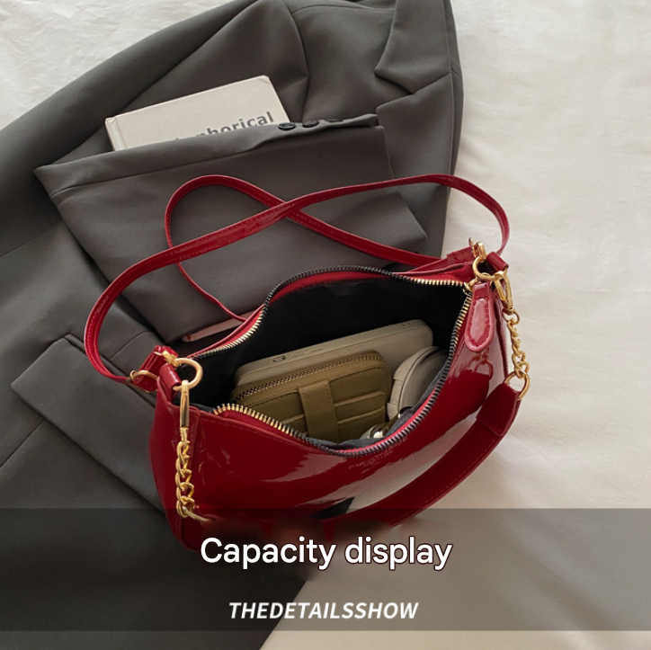 Black Chic Glossy PU Leather Underarm Bag & Crossbody Purse with Cherry Charm view 3