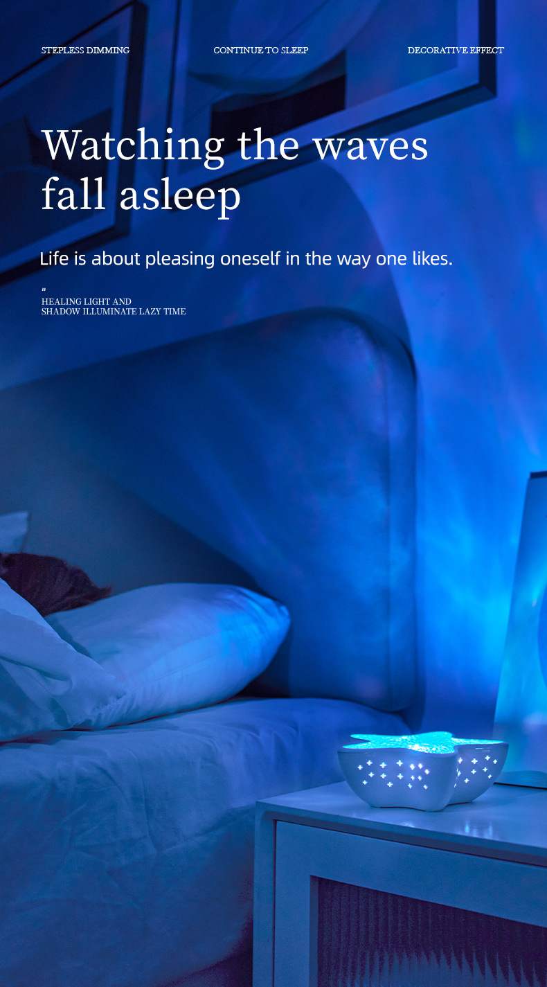 7-Colors Rechargeable Starfish Water Ripple Projection Lamp - Brightness view 6