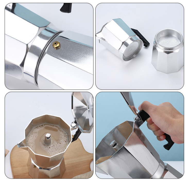 450ML Premium Octagonal High Pressure Moka Pot - Classic Italian Aluminum view 4