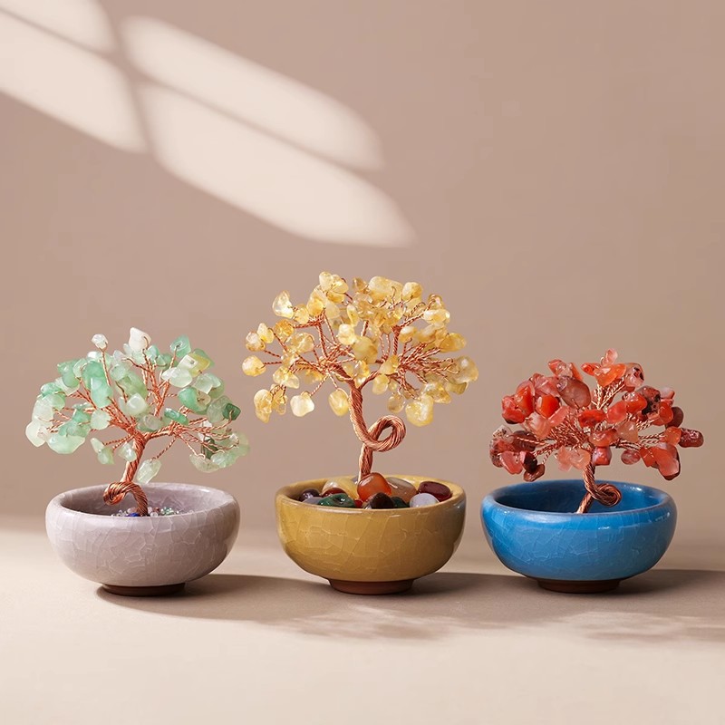 Natural Yellow Crystal Money Tree with Agate Basin & Adjustable Wire Branches view 3