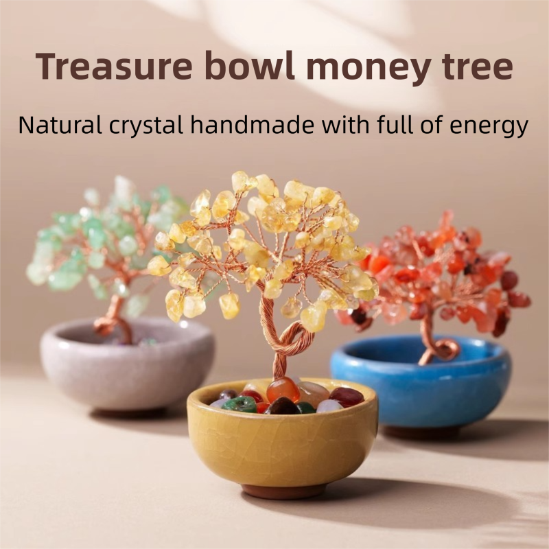Natural Yellow-Purple Crystal Money Tree with Agate Basin & Adjustable Wire view 2