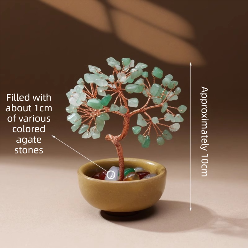 Natural Green Crystal Money Tree with Agate Basin & Adjustable Wire Branches