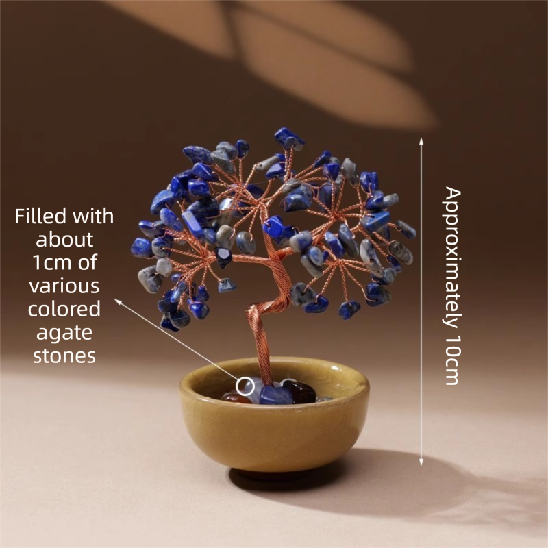 Natural Blue Crystal Money Tree with Agate Basin & Adjustable Wire Branches