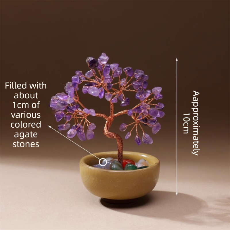 Natural Purple Crystal Money Tree with Agate Basin & Adjustable Wire Branches