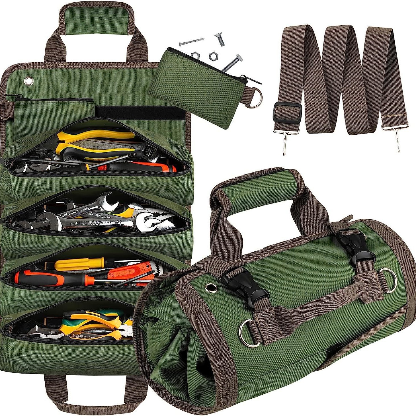 Grey Heavy-Duty Oxford Cloth Roll-Up Tool Organizer - Detachable Multi-Purpose view 2