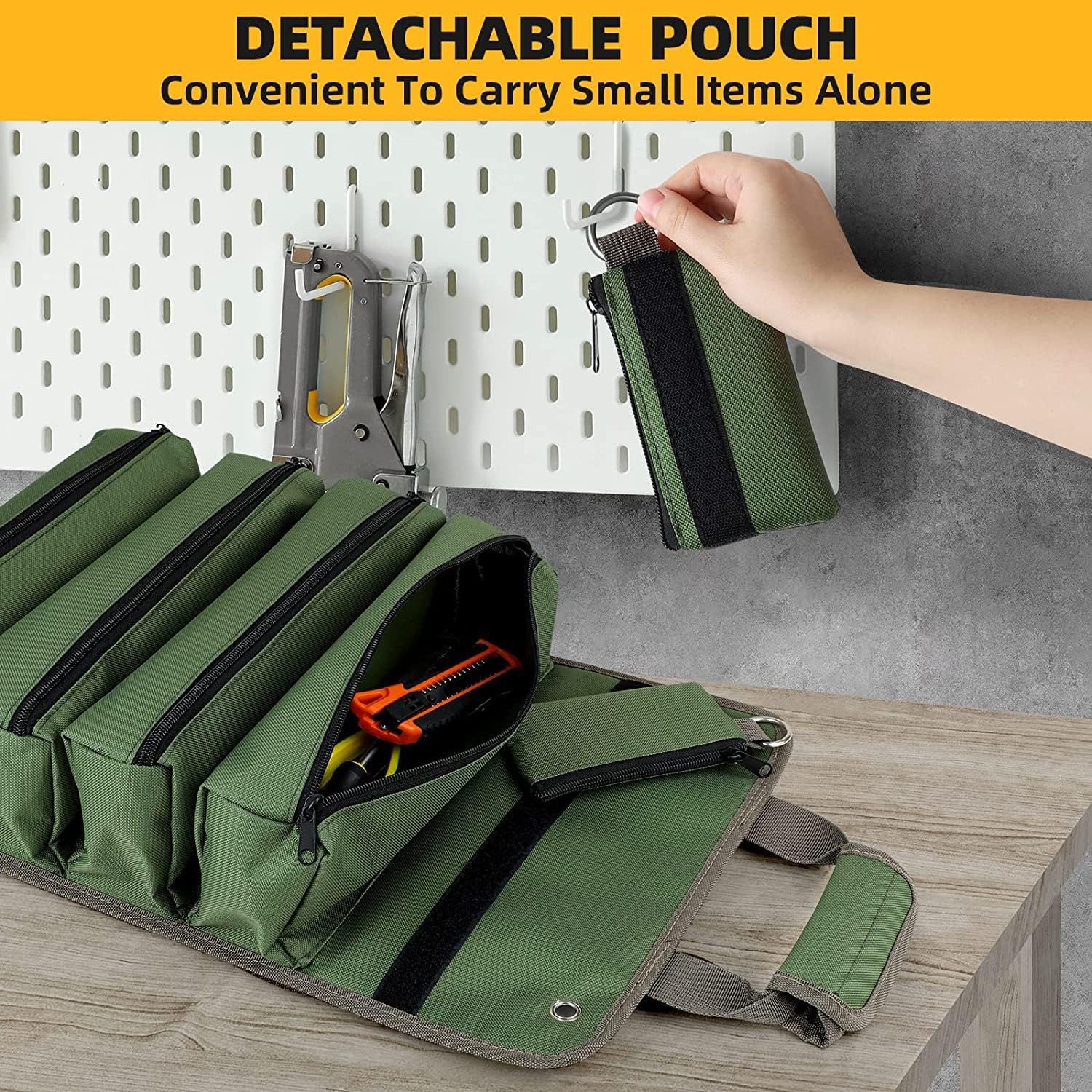 Khaki Heavy-Duty Oxford Cloth Roll-Up Tool Organizer - Detachable view 3