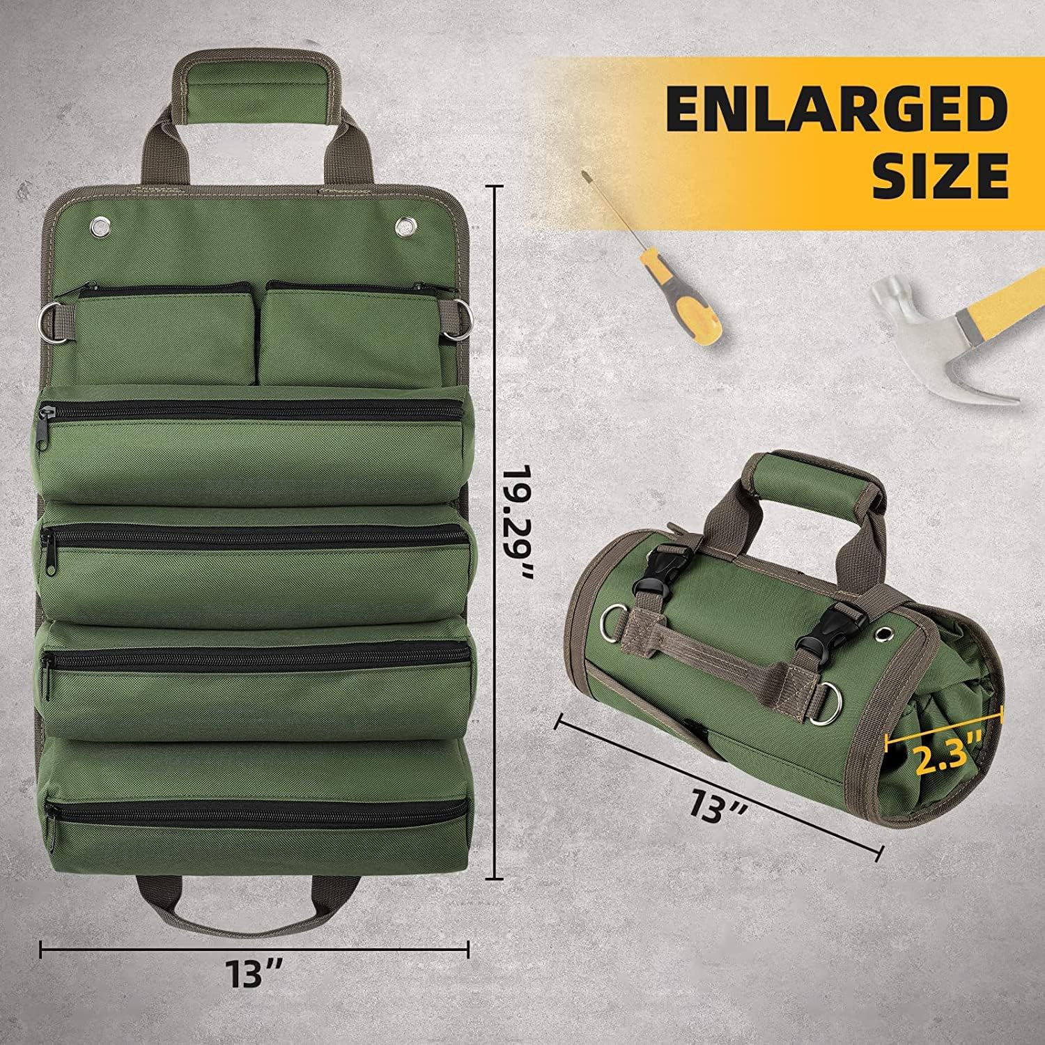Khaki Heavy-Duty Oxford Cloth Roll-Up Tool Organizer - Detachable view 4