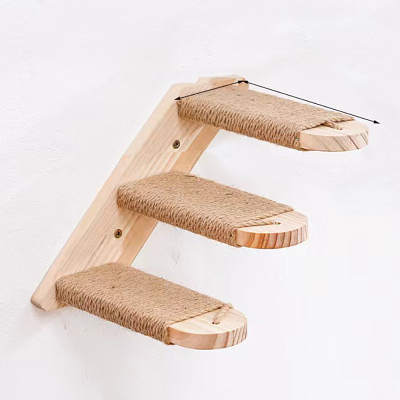 3-Tier Solid Wood Wall-Mounted Cat Climbing Ladder - Vertical Jumping Steps