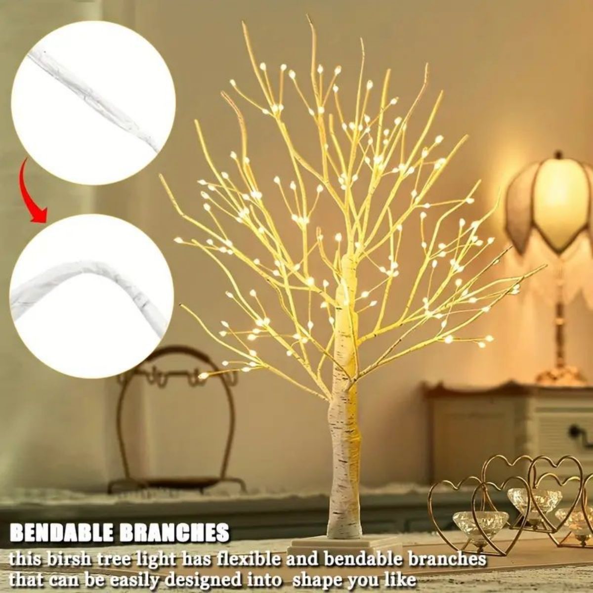 144 LEDS Birch Tree Lamp with Bendable Branches Style - Warm White Romantic view 2