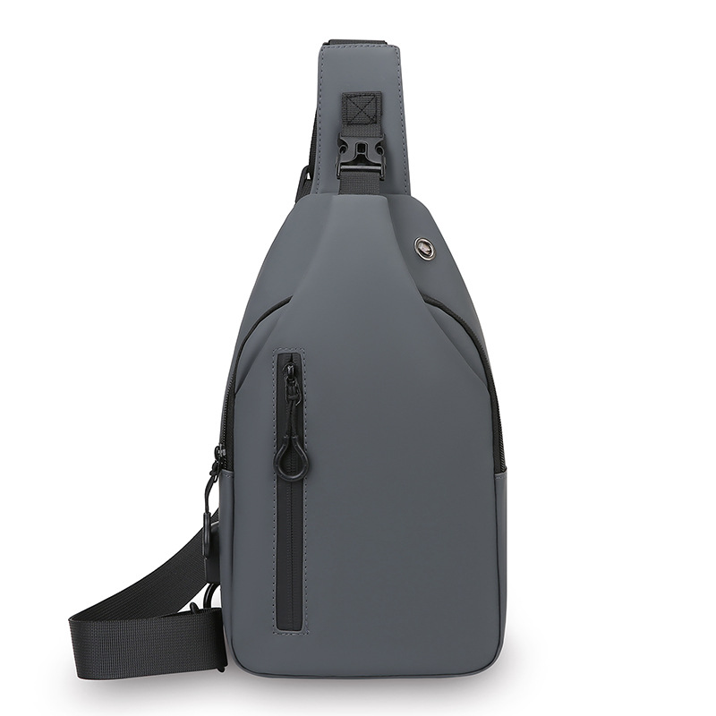 Grey Waterproof Unisex Chest Bag with USB Charging & Headphone Port - 3-Layer