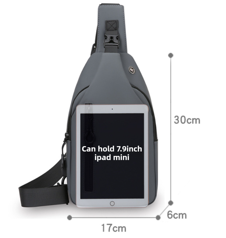 Grey Waterproof Unisex Chest Bag with USB Charging & Headphone Port - 3-Layer view 4
