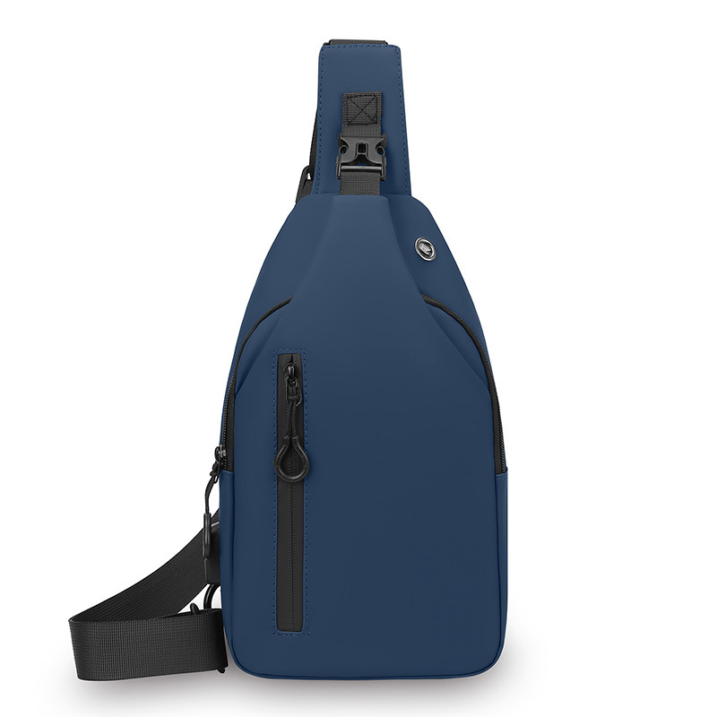 Blue Waterproof Unisex Chest Bag with USB Charging & Headphone Port - 3-Layer
