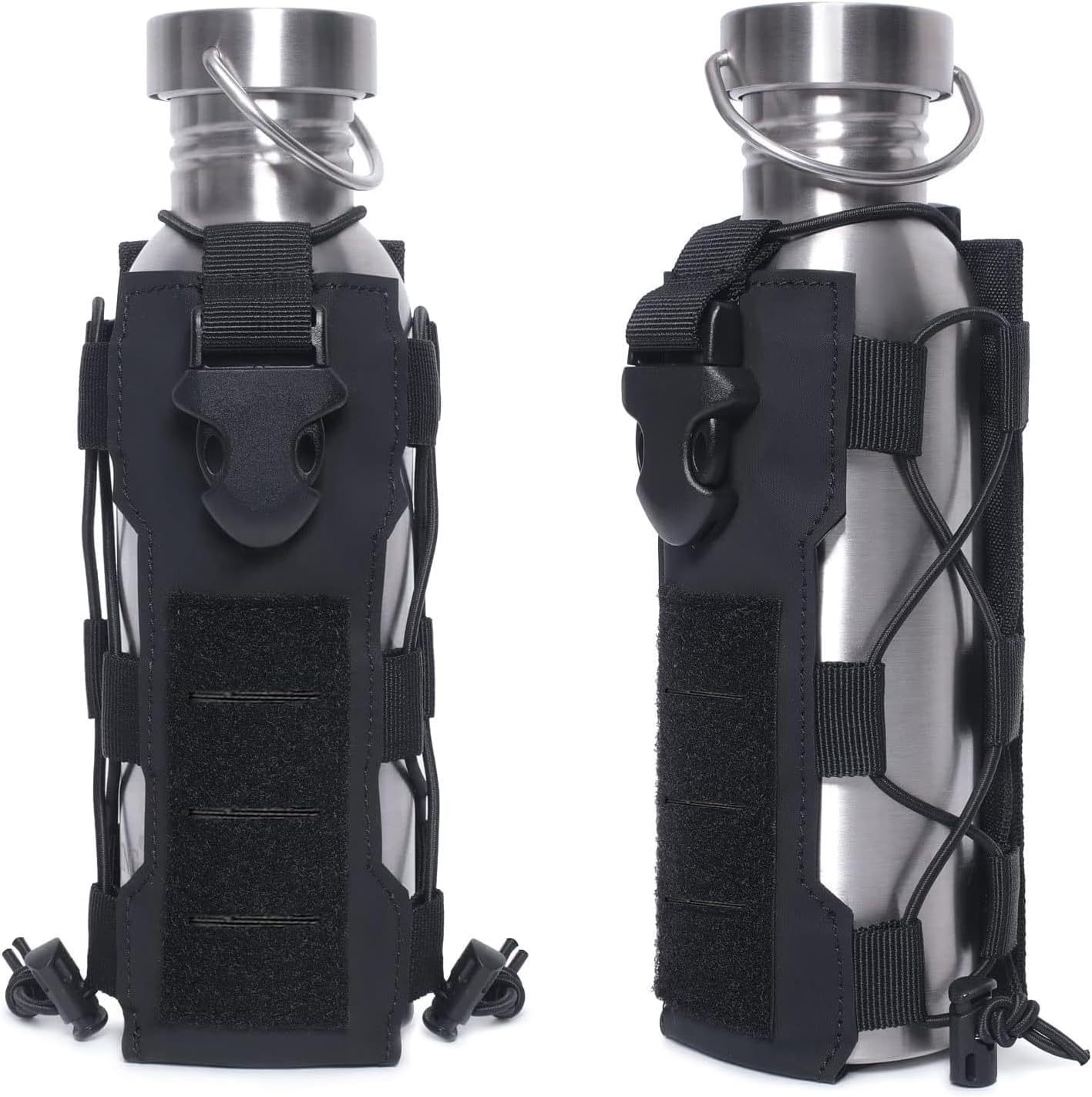Black Adjustable Tactical Water Bottle Pouch - Multi-Functional MOLLE — image 1