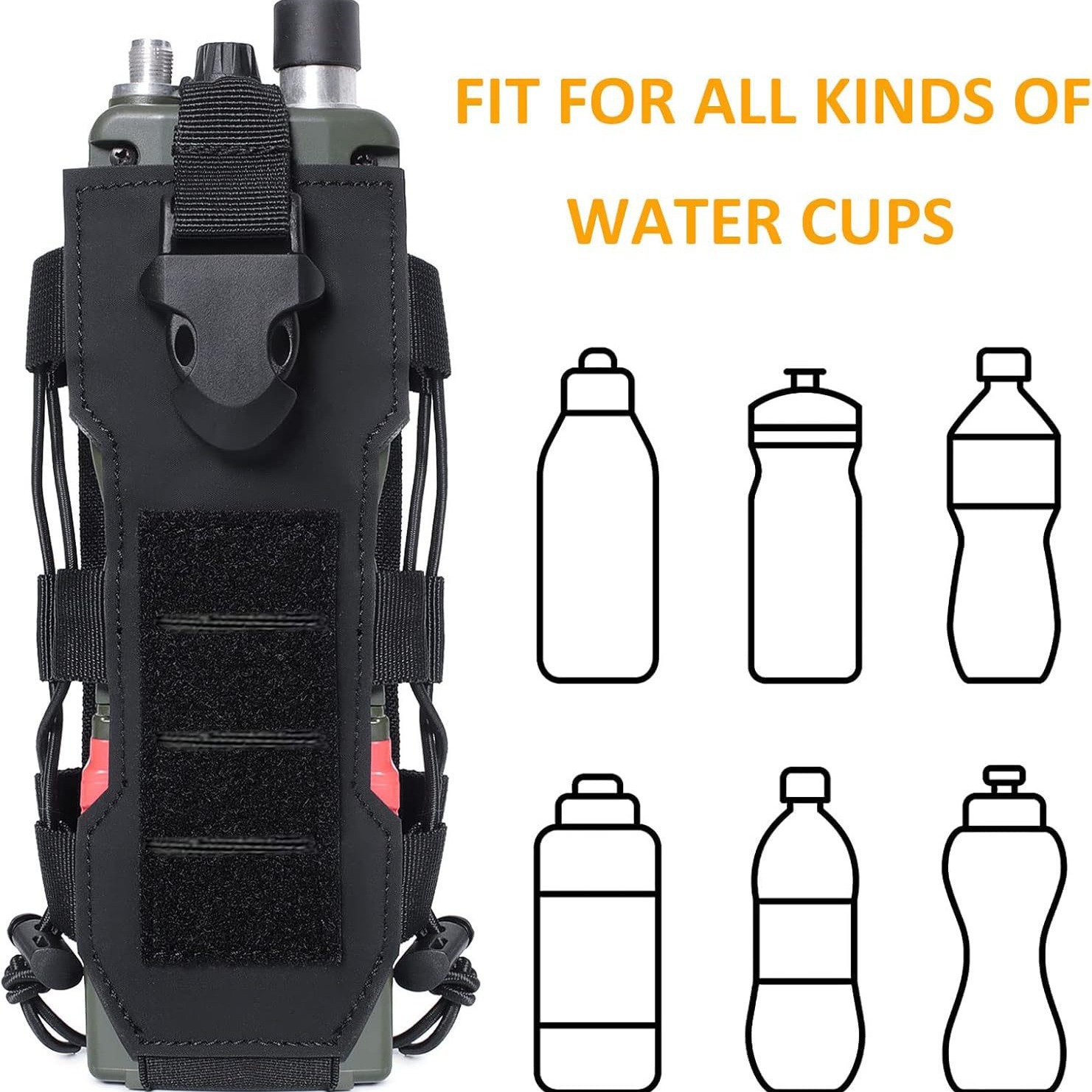 Black Adjustable Tactical Water Bottle Pouch - Multi-Functional MOLLE view 2