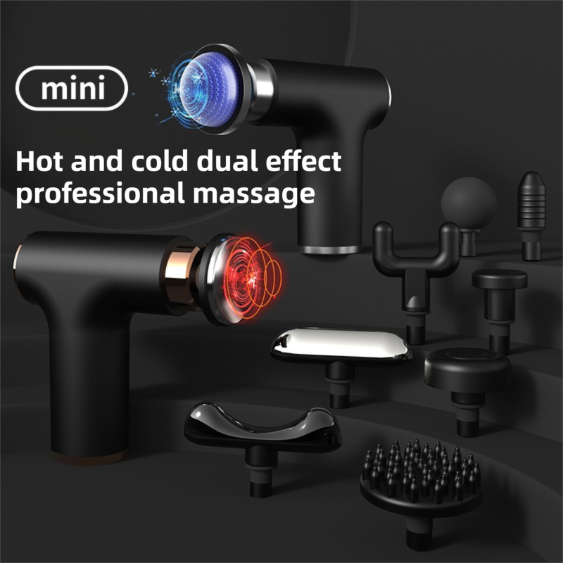 Black Grey Mini Hot Cold Massage Gun with10 Heads - 6 Intensity Dual Thermal view 2