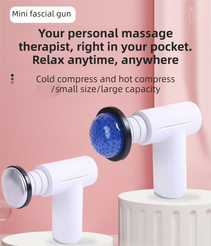 Grey Lightweight Mini Hot Cold Massage Gun with 6 Heads - 6 Intensity Dual view 2