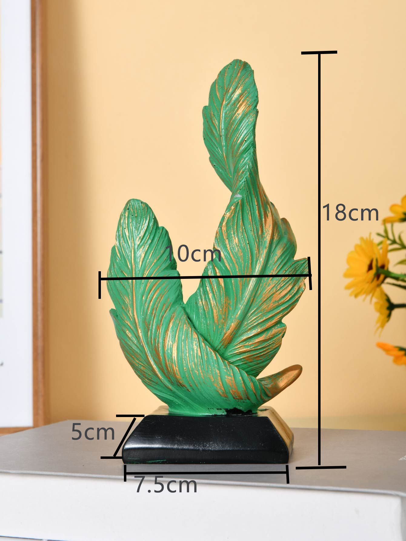 Green Luxury Artistic Resin Dual Feather Sculpture - Elegant Minimalist Home view 2