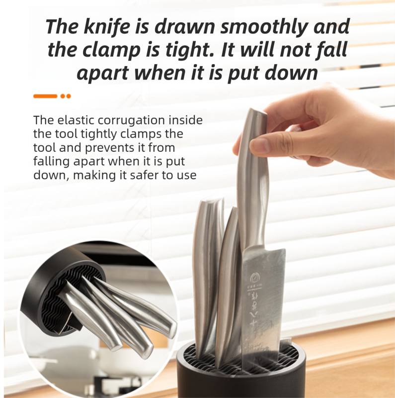 Matte Black Modern Multi-Slot Knife Block with Secure Wave Insert & Drainage view 2
