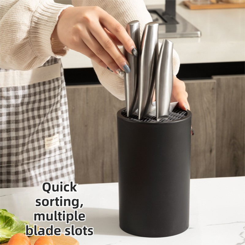 Matte Black Modern Multi-Slot Knife Block with Secure Wave Insert & Drainage view 3