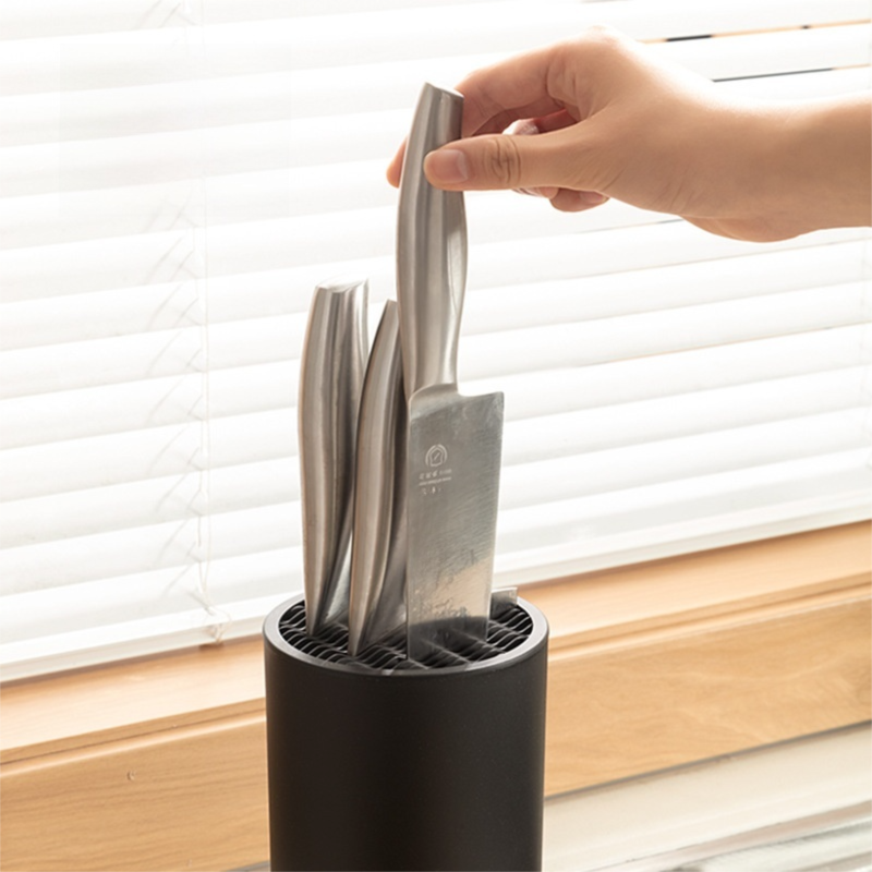 2-Pack Matte Black Modern Multi-Slot Knife Block with Secure Wave Insert &