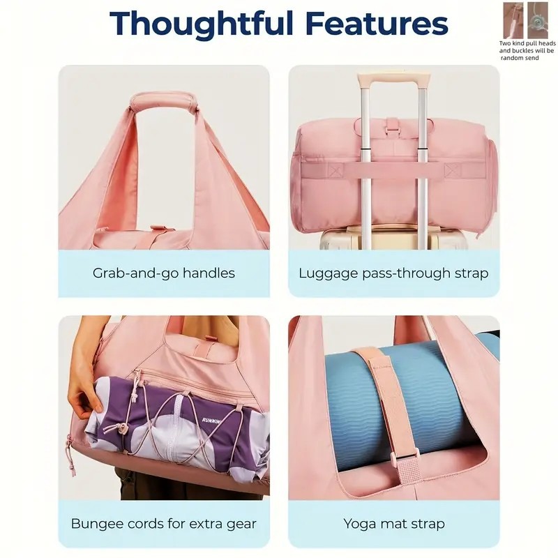 Pink High-Capacity Yoga Gym Duffel Set with Bonus Bottle Phone Pouch view 2