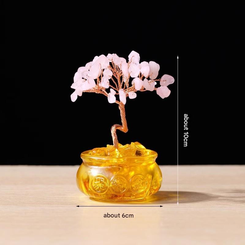 Natural Pink Crystal Money Tree with Fortune Basin & Adjustable Wire Branches