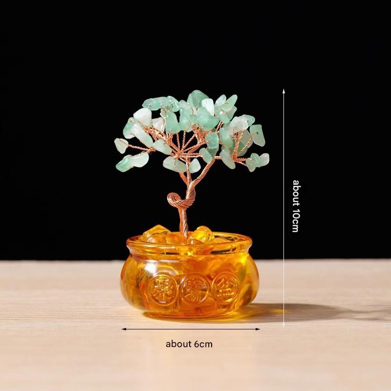 Natural Green Crystal Money Tree with Fortune Basin & Adjustable Wire Branches