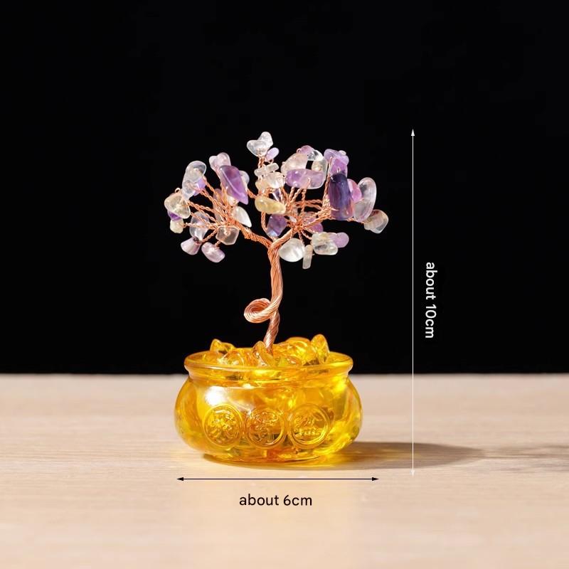 Natural Colorful Crystal Money Tree with Fortune Basin & Adjustable Wire