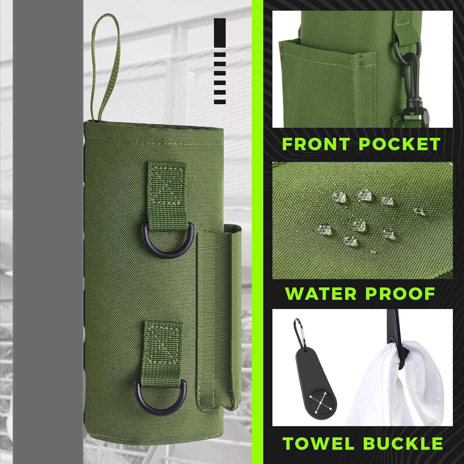 Black Magnetic Gym Water Bottle Pouch & Towel Clip with 6 High-Strength view 2